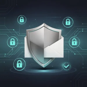 DMARC email authentication security concept with shield protecting email envelope and digital verification symbols