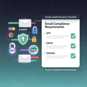 Google and Yahoo 2026 sender requirements compliance checklist showing email authentication and deliverability standards