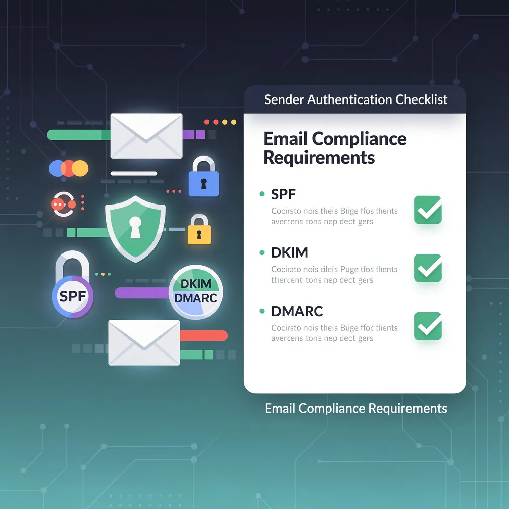 Google and Yahoo 2026 sender requirements compliance checklist showing email authentication and deliverability standards